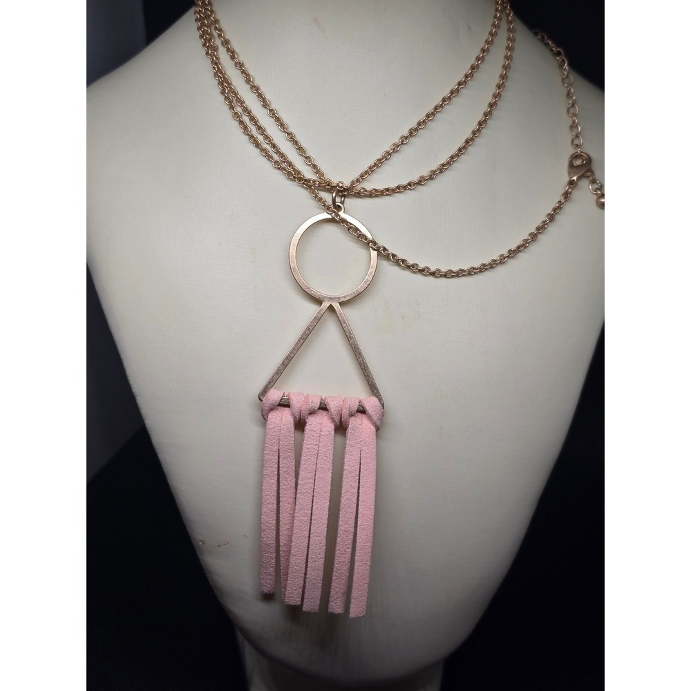 goldtone necklace with pink‎ fringe tassels